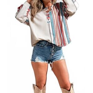 NEW SHEWIN patchwork long sleeve top in beige